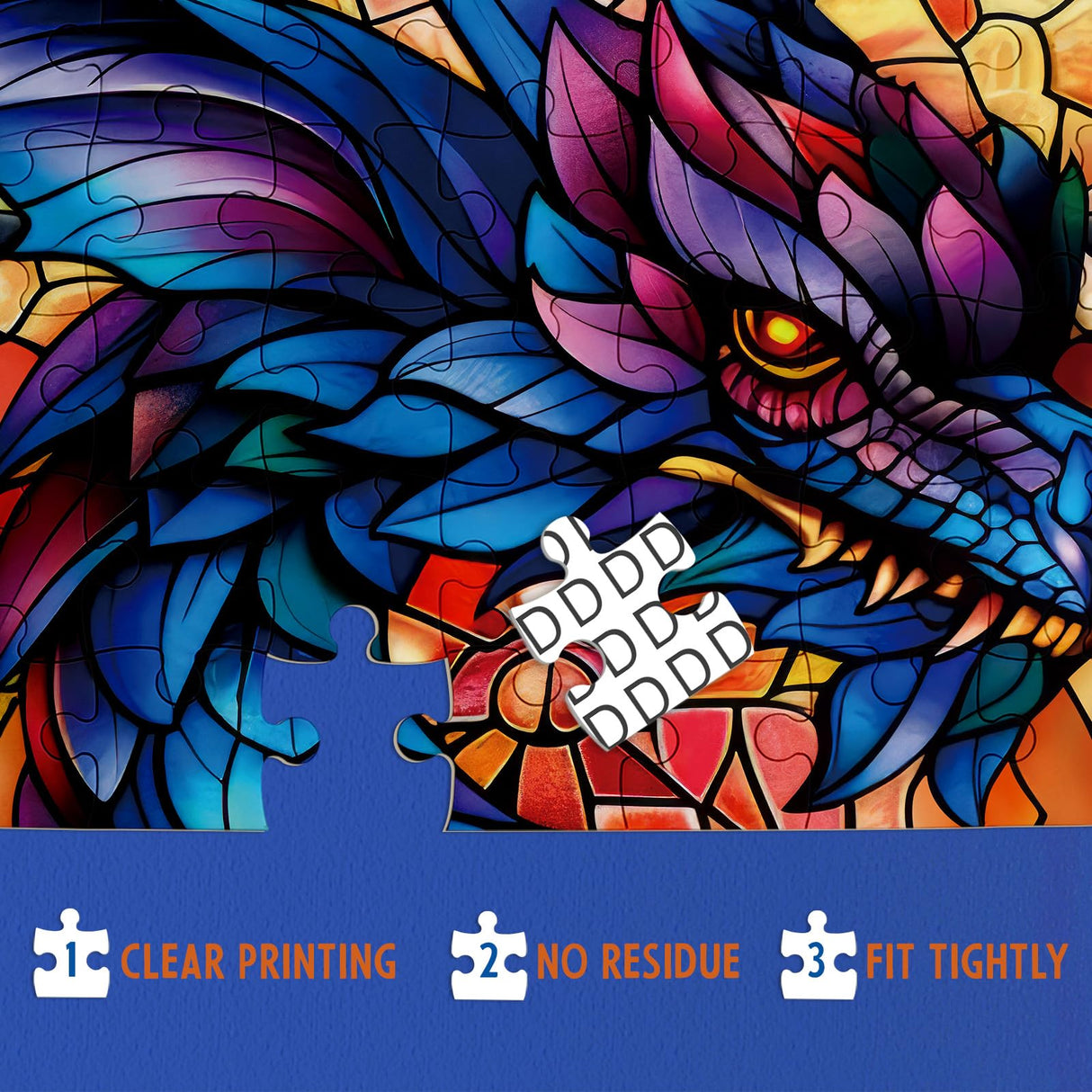 Fantasy Dragon Puzzles for Adults 1000 Pieces, Stained Glass Art Jigsaw Puzzles, Blue Purple Darkness Western Dragon Puzzle IdeaBazar