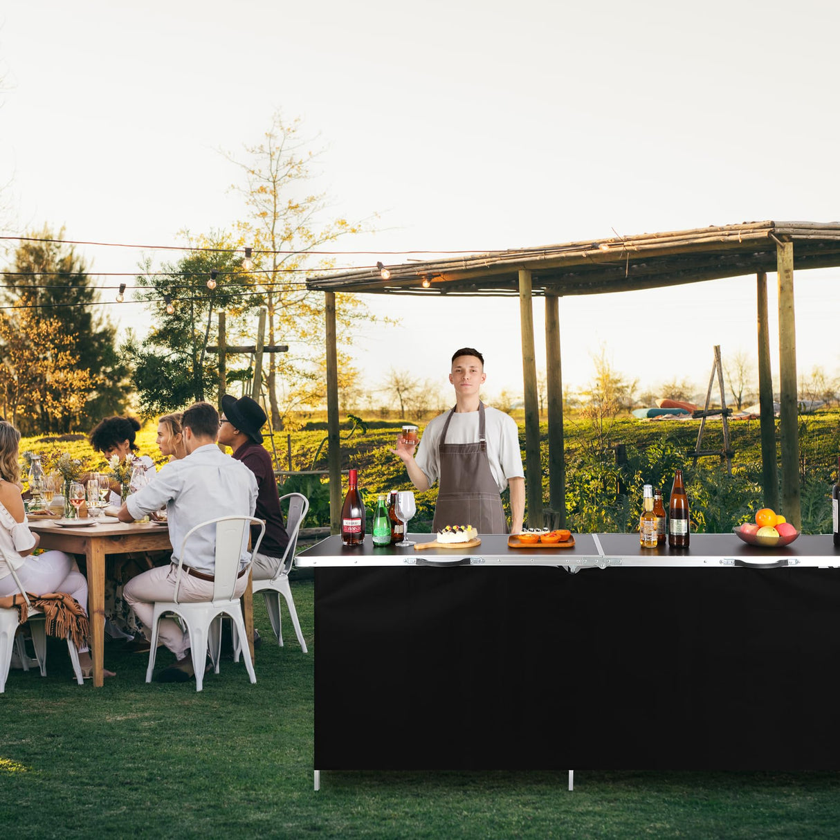 REDCAMP Portable Bar Table, Pop Up Folding Mobile Bar Bartender Table with Carry Bag for Events, Party, Camping, Tradeshow, Exhibition, Easy Setup, Black, 82"x33"x15" REDCAMP