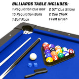 GoSports 6 ft Billiards Table - Portable Pool Table - Includes Full Set of Balls, 2 Cue Sticks, Chalk, and Felt Brush - BLUE GoSports