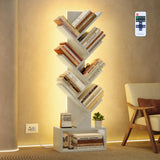 Hoctieon 6 Tier Tree Bookshelf, Tall Bookcase with Drawer, Freestanding Book Shelf with LED Lights, Display Floor Standing Storage Shelf, Book Organizer Shelves for Home Office, Living Room, White Hoctieon