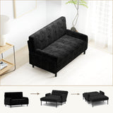 Majnesvon 55" Modern Corduroy Sofa Bed Futon,3-in-1 Convertible Pull Out Sleeper Couch Bed with Adjustable 3 Backrest,Folding Small Loveseat for Living Room Bedroom RV Office (Black) Majnesvon
