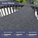 PURPLE LEAF 7 Pieces Patio Dining Set Wicker Outdoor Furniture Rectangular Table and Chairs Set for Garden Deck Aluminum Frame Backyard Kitchen Set, Cushions and Pillows Included Grey PURPLE LEAF