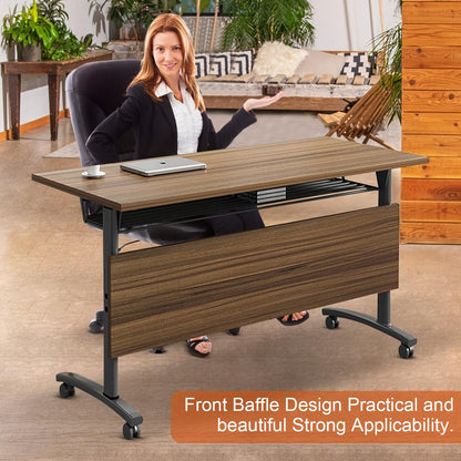 Conference Room Table,Folding Conference Table,Flip Top Rolling Mobile Table with Silent Locking Wheels,Modern Portable Seminar Training Meeting Table Business Tables (6 Pack, 70.9x21.7x29.5i - WoodArtSupply