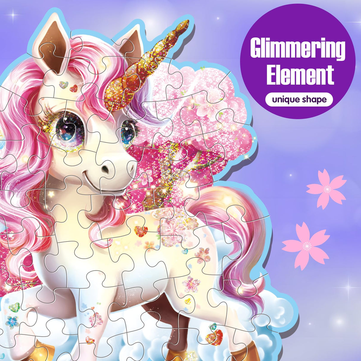 Jumbo Shimmery Floor Puzzle for Kids,Unicorn Jigsaw Large Puzzles,45 Piece Unicorn Puzzle for Toddler Ages 3-5,Children Learning Preschool Educational Toys,Birthday Gift for 4-8 Years Old IFLOVE