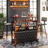 Tribesigns Home Bar Unit for Liquor, 44-Inch Bar Height Table with Storage, Black Entertainment Pub Table, Mini Bar Carts Upholstered&Metal Front Footrest for Kitchen, Balcony, Basement Tribesigns