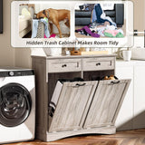 Spurgehom Double Tilt Out Trash Cabinet 13 Gallon Kitchen Waste Bins, Laundry Hamper Tilt Out Pet Proof Hidden Wooden Trash Bin for Kitchen, Grey Spurgehom