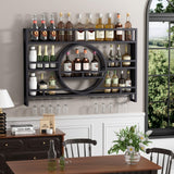 3-Tiers 39in Wine Rack Wall Mounted, Floating Bar Shelves with Wine Glass Holder Hanging Industrial Liquor Shelf, Wall-Mounted Wine Racks Cabinets for Home Bar No Assembly Required Boshen