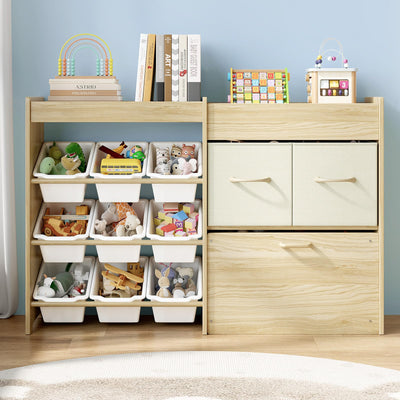 Toy Storage Organizer for Kids, 9-Bin Toy Organizer with 2-Drawers,Movable Toy Chest and Top Rack, Multifunctional Kids Bookshelf and Toy Storage for Living Room, Playroom, Bedroom, Nursery, White