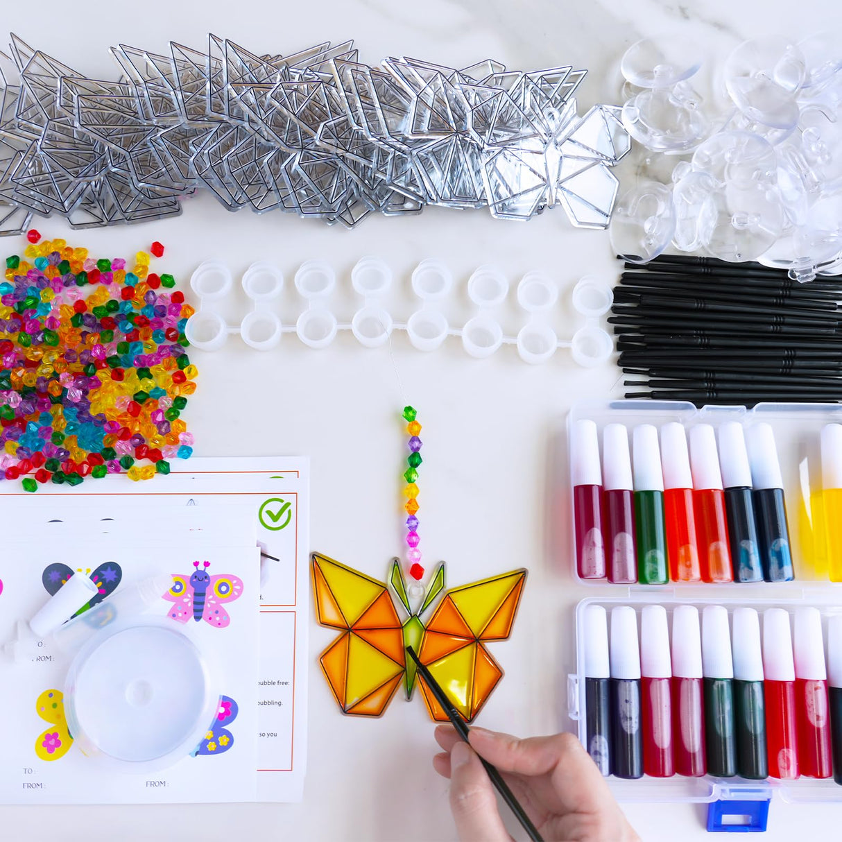 Winlyn 27 Sets Butterfly Suncatchers Ornaments Decorations DIY Window Paint Art Craft Kits Rainbow Sun Catchers Painting Kit for Kids Spring Summer Camping Classroom Party Activities Art Project Winlyn