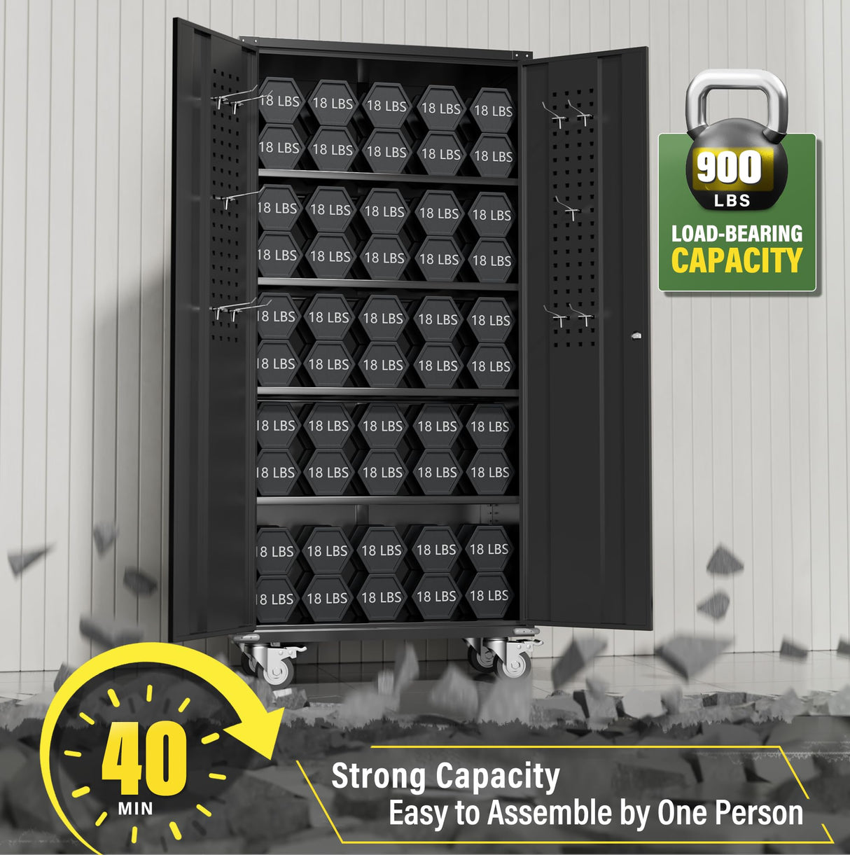 Greenvelly Metal Storage Cabinet with Wheels,72” Black Garage Storage Cabinet with Pegboards and Wheels, Rolling Tool Cabinet with Locking Doors and Shelves for Home,Basement, Kitchen Pantry,Warehouse Greenvelly