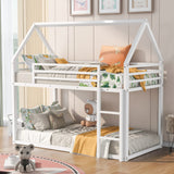 Bunk Bed Twin Over Twin Junior Metal Floor Bunk Bed with Ladder, House Shaped Bunk Bed Frame for Kids Boys Girls, No Box Spring Needed Merax