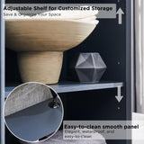 OKD 68" Tall Bathroom Storage Cabinet, Mid-Century Linen Tower with Drawer, Adjustable Shelf, Slatted Hinged Door, Curved Edges, Space-Saving Organizer for Bathroom, Kitchen, Living Room - Dark Grey OKD