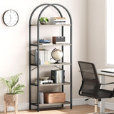IDEALHOUSE Bookshelf 5 Tier Bookcase Arched Display Racks Tall Standing Bookshelves Metal Frame Modern Storage Rack Shelf Large Wood Book Shelf for Bedroom, Living Room, Home Office IDEALHOUSE