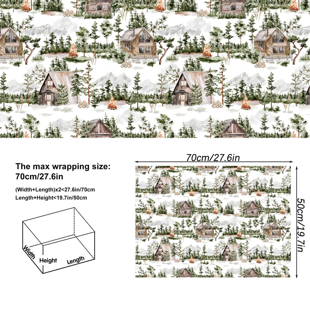 Vnaaem Forest Wrapping Paper 4 Watercolor Holiday Style Gift Wrap Paper Bulk Christmas Tree for Christmas Winter Wedding Baby Shower - 20 X 28 Inches 8 Folded Sheet Vnaaem