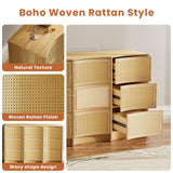VOPEAK 9 Drawer Dresser for Bedroom, Boho Rattan Dresser, Modern Wood Storage Chest of Drawers with Handle-Free Design, Press to Pop Up Drawer, Side Table for Entryway, Living Room, Closet, Natural VOPEAK