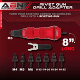 ABN Pneumatic Rivet Gun Drill Adapter - 1/4in Rivet Nut Tool Attachment with 8 Nosepieces for Cordless or Corded Drills ABN