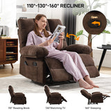 HOMYEDAMIC Oversized Recliner Chair 350 lb Weight Capacity, Plus Size 28 inch Large Wide Seat Manual Comfortable Fabric Recliner for Adults Living Room with Pockets Massage Pillow (6008-Brown5) HOMYEDAMIC