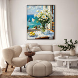 Paint by Numbers Kit for Adults - White Flower in Glass Vase Adult Paint by Number Kits on Canvas for Beginner, Sea DIY Acrylic Oil Number Painting for Adults, Perfect for Home Decor Gift 16x20 Inch GEEHEIY