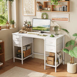 Huuger 47 Inch Computer Desk with 4 Drawers, Office Desk with Mesh Shelf, Gaming Desk, Large Storage, Writing Desk Work Desk for Home Office, Study, Bedroom, Work from Home, White Huuger