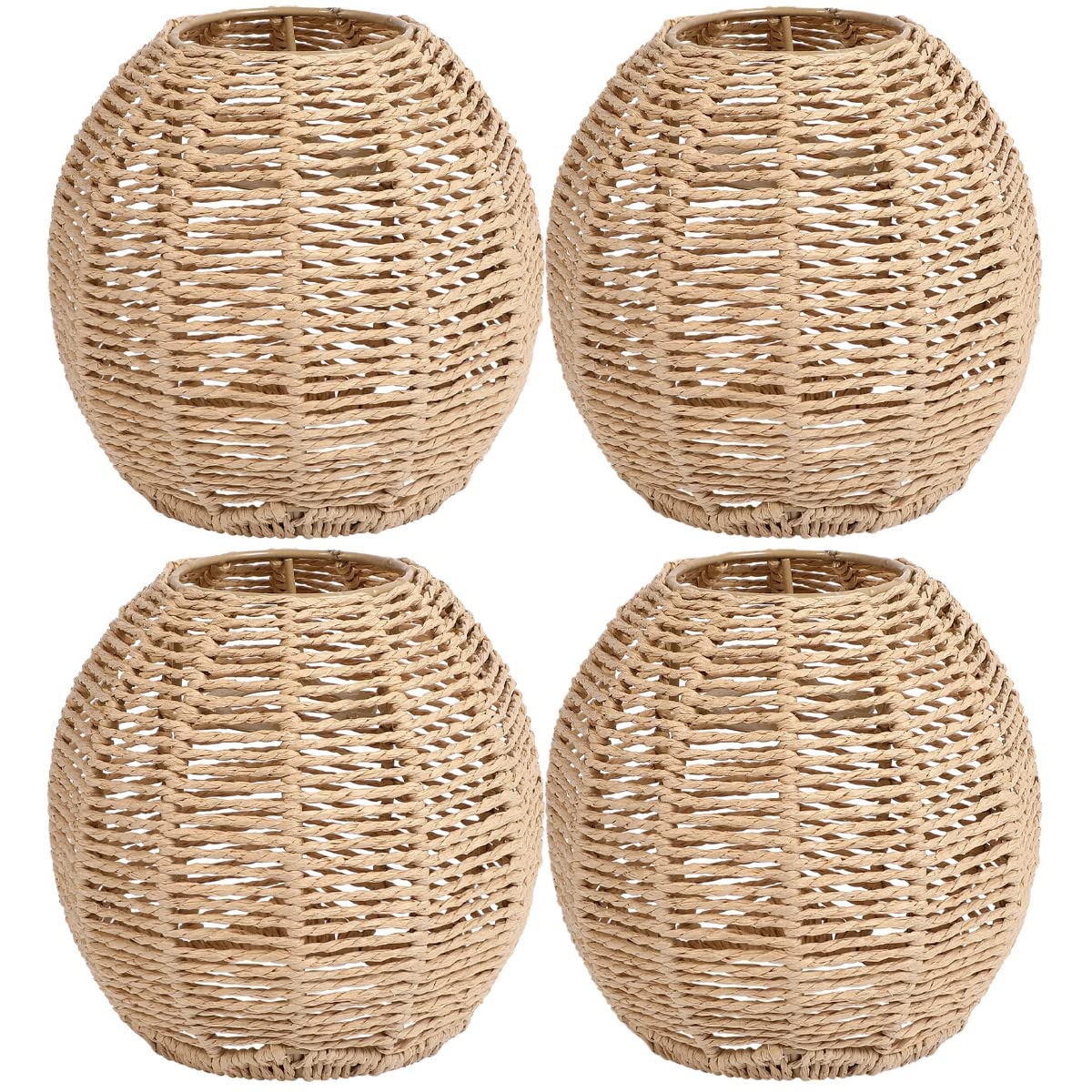 4Pcs Rattan Lamp Shade, Woven Pendant Lamp Shade, Wicker Drum Lamp Shade, Small Woven Lampshade for Floor Lamps, Pendant Light, Chandelier, Desk lamp, Wall Sconces Light Fixture Replacement STOBAZA
