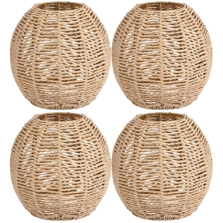 4Pcs Rattan Lamp Shade, Woven Pendant Lamp Shade, Wicker Drum Lamp Shade, Small Woven Lampshade for Floor Lamps, Pendant Light, Chandelier, Desk lamp, Wall Sconces Light Fixture Replacement STOBAZA
