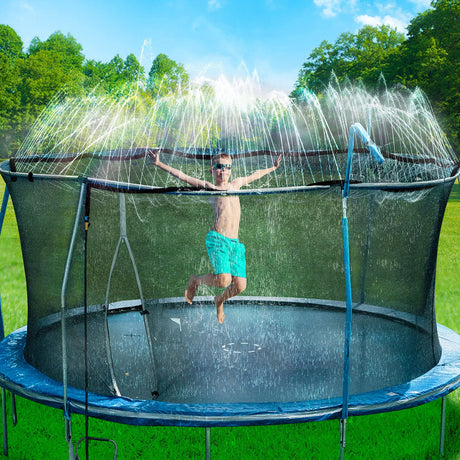 Bobor Trampoline Sprinkler for Kids, Outdoor Backyard Water Park Fun Summer Outdoor Water Sprinkler Toys for Boys Girls (Black, 39ft) BOBOR