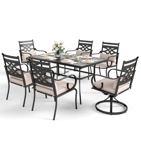 Sophia and William Outdoor Patio Dining Set for 6, Outdoor Table and Chairs, Removable Seat Cushions, 4 Fixed，2 Swivel Chairs, 59" Black Patio Dining Table Sophia & William
