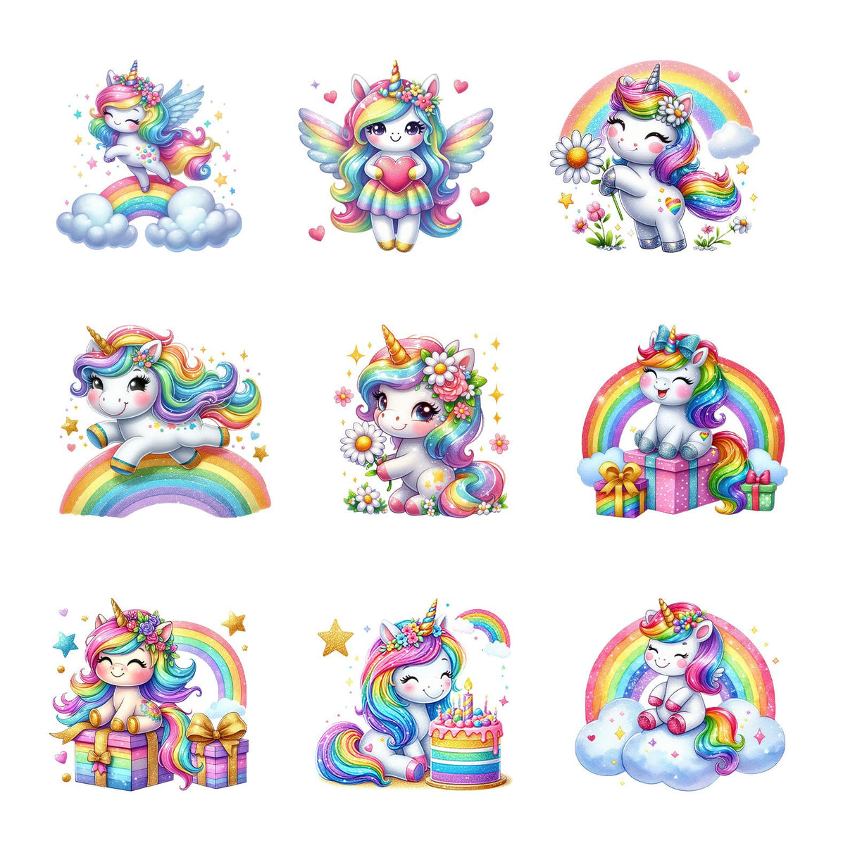 9pcs Unicorn Rainbow Birthday Iron On Decals Thermal Transfer Stickers for Clothing Appliqued Sublimation Patches Iron On Transfer Designs Heat Press Vinyl for Shirts Pillow Covers Amazingxy