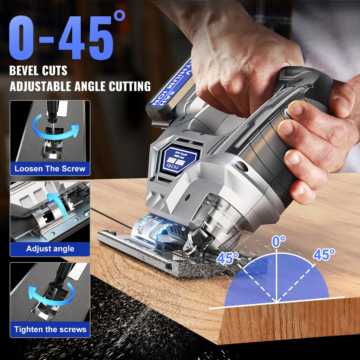 Cordless Jigsaw Tool Compatible with Dewalt 20V Battery, Variable Speed, LED Light, 0°-45° Bevel Cuts, 3-Position Orbital Action, Brushless Motor for Straight Curve Circle Cutting Ecarke