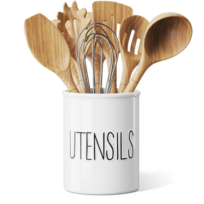 Barnyard Designs Ceramic Farmhouse Kitchen Utensil Holder for Countertop, Decorative Kitchen Utensil Holder, Large Kitchen Utensil Holder for Kitchen Counter, Utensil Crock Spatula Holder, 7" - WoodArtSupply