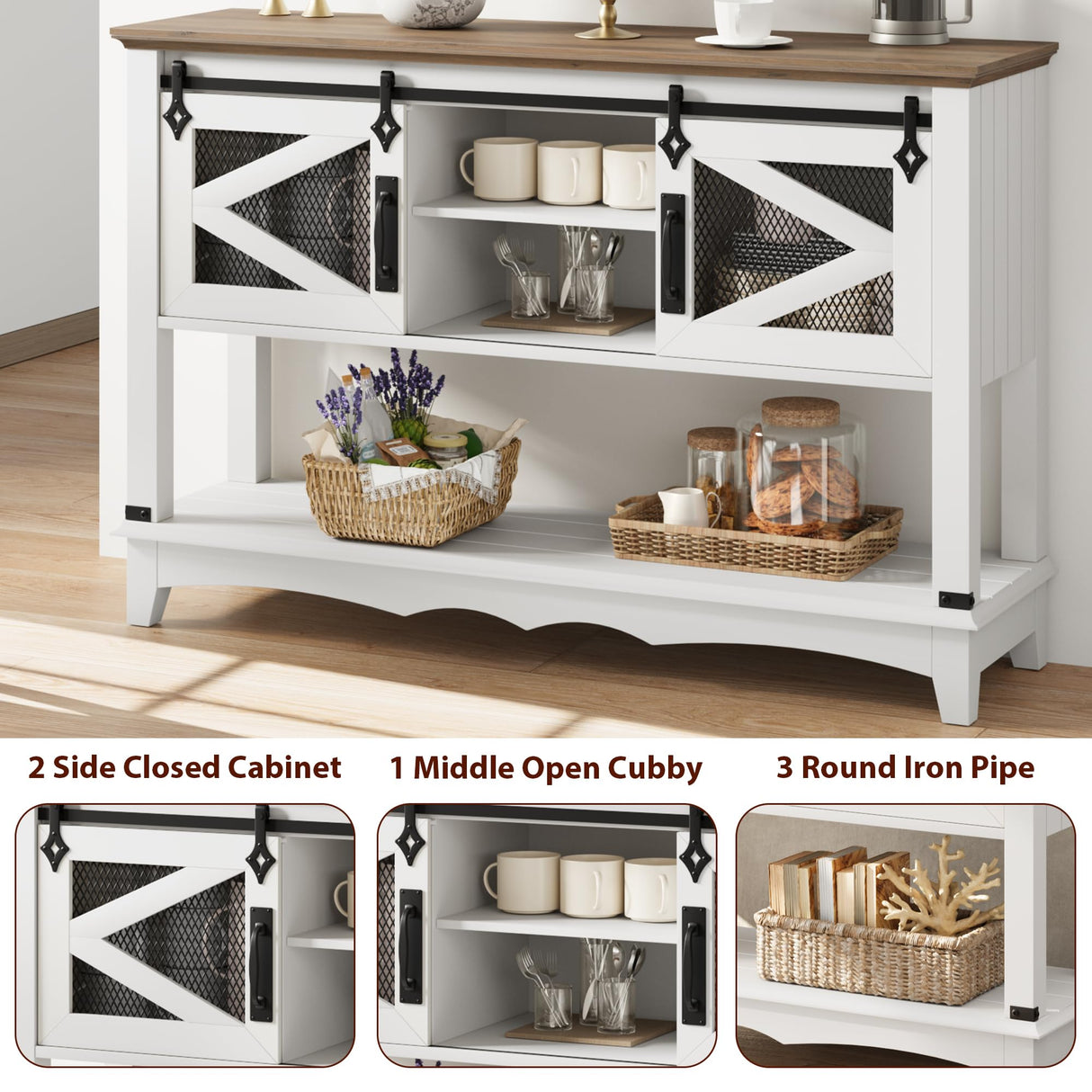 46" Entryway Table with Cabinet, Farmhouse Console Table with Storage, Rustic Sofa Table with Sliding Barn Doors, Console Table for Entryway, Living Room, Hallway GarveeHome