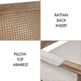 Madison Park Willshire Natural Rattan Settee, Upholstered Seat - Charming Country Design, Rustic Reclaimed Wood Finish, Ratan Insert Backrest & Padded Arm Rest, 47.25" Wide Beige/Reclaimed Natural Madison Park