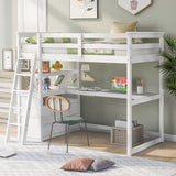 Merax Twin Loft Bed, Twin Size Loft Bed with Desk, Wood Loft Bed Frame with Shelves and 2 Built-in Drawers, No Box Spring Need, White Visit the Merax Store