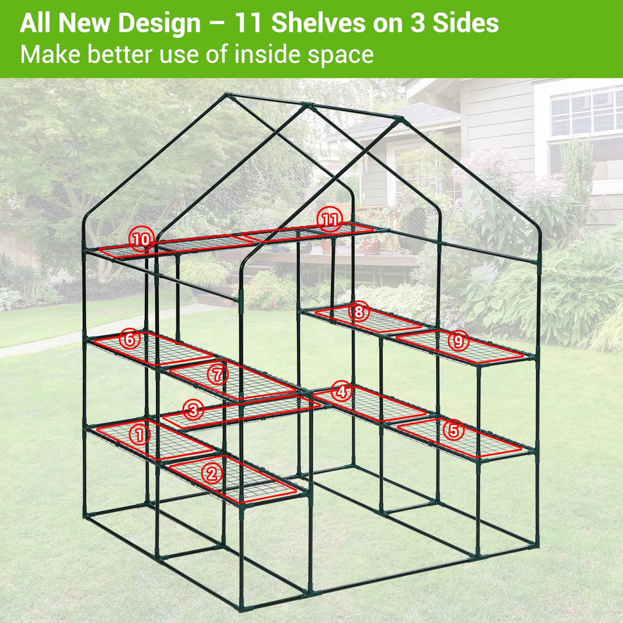 Greenhouse for Outdoors with Screen Windows, Ohuhu Upgraded 4 Tiers 11 Shelves Walk-in Greenhouses with Durable PE Cover, Outside Garden Plastic Green House with Ground Pegs & Ropes for Stability Ohuhu