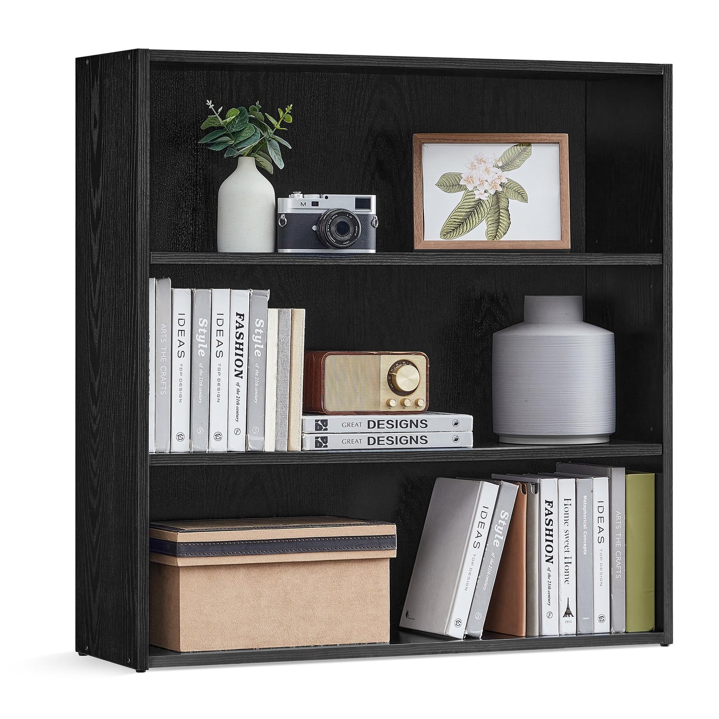 VASAGLE Bookshelf, 31.5 Inches Wide, 3-Tier Open Bookcase with Adjustable Storage Shelves, Floor Standing Unit, Ebony Black ULBC173T56