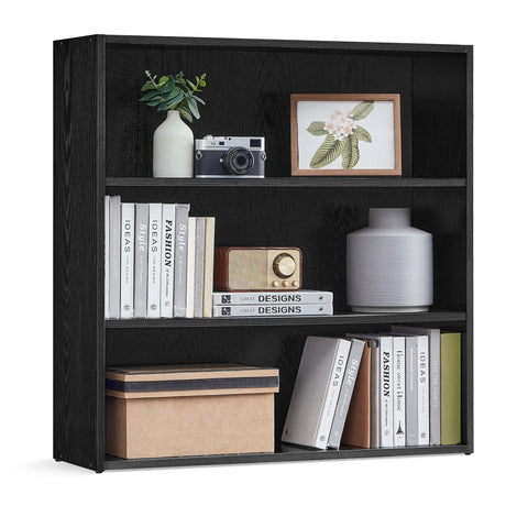 VASAGLE Bookshelf, 31.5 Inches Wide, 3-Tier Open Bookcase with Adjustable Storage Shelves, Floor Standing Unit, Ebony Black ULBC173T56 VASAGLE