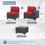 Kurapika 12 Pieces Patio Furniture Set, Rattan Wicker Outdoor Conversation Sets, Outdoor Furniture Sectional Sofa Set w/4 Inch Cushion and Glass Coffee Table(Red) Kurapika