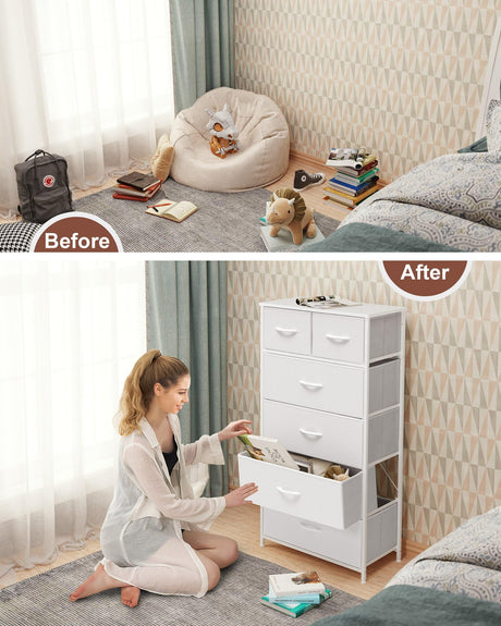 Crestlive Products Tall Dresser for Bedroom Vertical Skinny Dresser - Sturdy Steel Frame, Wood Top, Easy Pull Fabric Bins- Organizer Unit for Bedroom, Entryway, Closets - 6 Drawers (White) Crestlive Products