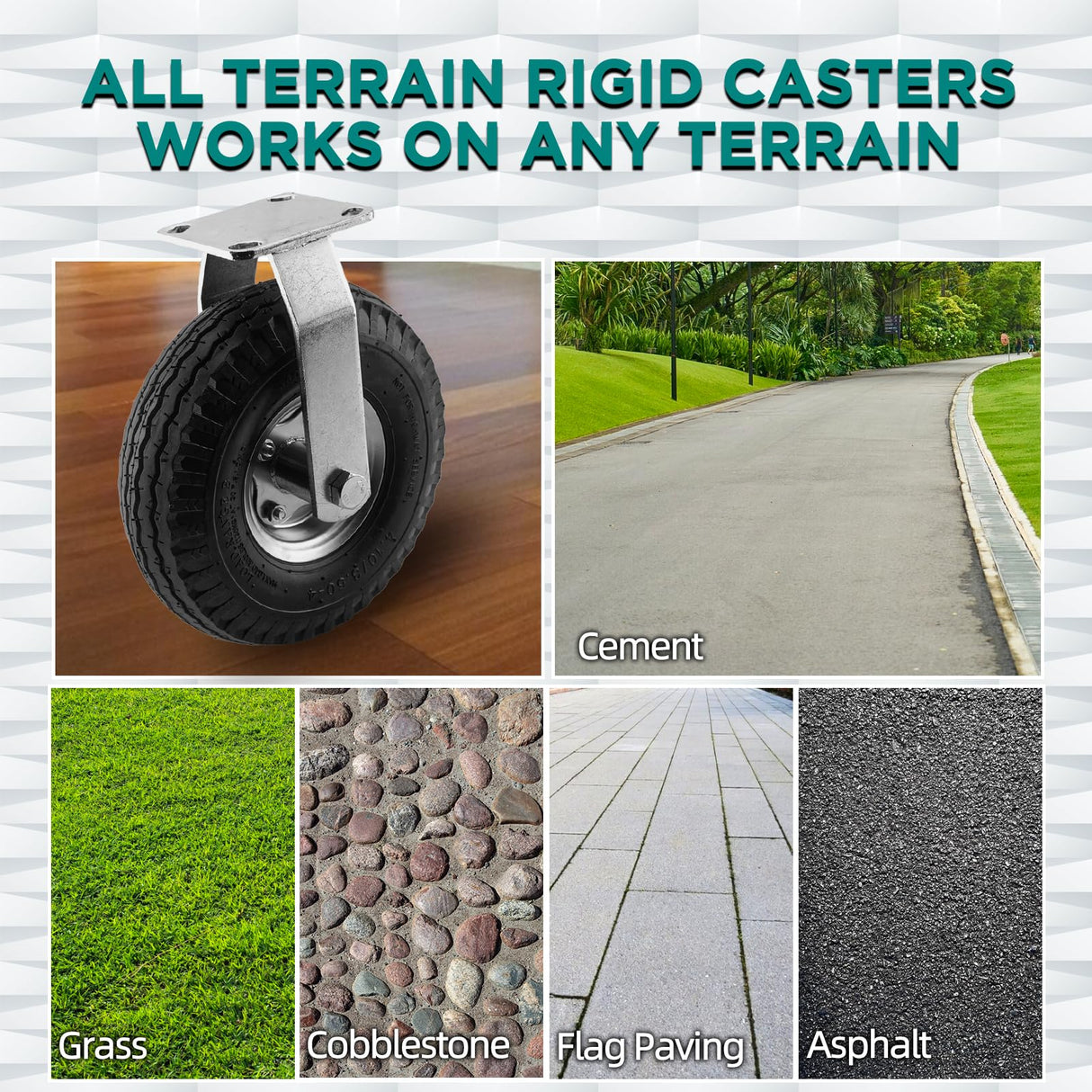 (2 Pack) RRQ 8 Inch Caster Wheels, Pneumatic Rigid Caster Wheels with Zinc Top Plate for Cart, Dolly, Trolley, Workbench and Wagon, All Terrain Casters, Black Rubber Wheels, 590 Lbs Total Capacity RRQ