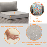 COSIEST 7-Piece Outdoor Furniture Warm Gray Wicker Family Sectional Sofa w Thick Cushions, Glass Top Coffee Table, 2 Ottomans, 4 Floral Fantasy Pillows for Garden, Pool, Backyard COSIEST