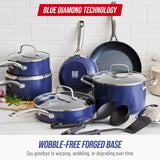 Blue Diamond 14 Piece Cookware Set, Diamond Infused PFAS & PFOA-Free Ceramic Nonstick Pots and Pans, Durable Nontoxic Metal Utensil Safe & Scratch Resistant, Dishwasher & Oven Safe, Blue Blue Diamond