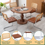 KCC Mid Century Modern Dining Chairs Set of 2, Faux Leather Rattan Dining Room Kitchen Side Chairs with Metal Legs and Upholstered Seat for Dining Room, Living Room, Bedroom,Brown KCC