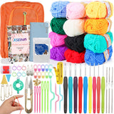 XSEINO Crochet Kit with Step-by-Step Video Tutorials，Premium Bundle Includes 12 Roll x50Yard Acrylic Yarn Balls, 12 Crochet Hooks, Crochet Bag and All Accessories Kit, Crochet Kit for Beginners XSEINO