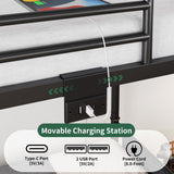 Jocoevol Metal LED Bunk Bed Twin Over Twin with 2 Storage Drawers, USB Charging Station, Industrial Bunkbeds Heavy Duty Bed with Safety Guardrail and Ladder, No Box Spring Needed, Black Jocoevol