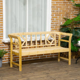 Outsunny Rustic Three-Seat Wooden Patio Bench with Backrest and Armrests Outsunny