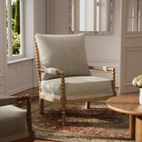 Morden Fort Linen Fabric Spindle Accent Chair with Wood Frame, French Style Accent Chairs with Padded Spring Seat and Armrest Pads, Brushed Base for Living Room Bedroom Farmhouse Office Balcony(Beige) Morden Fort