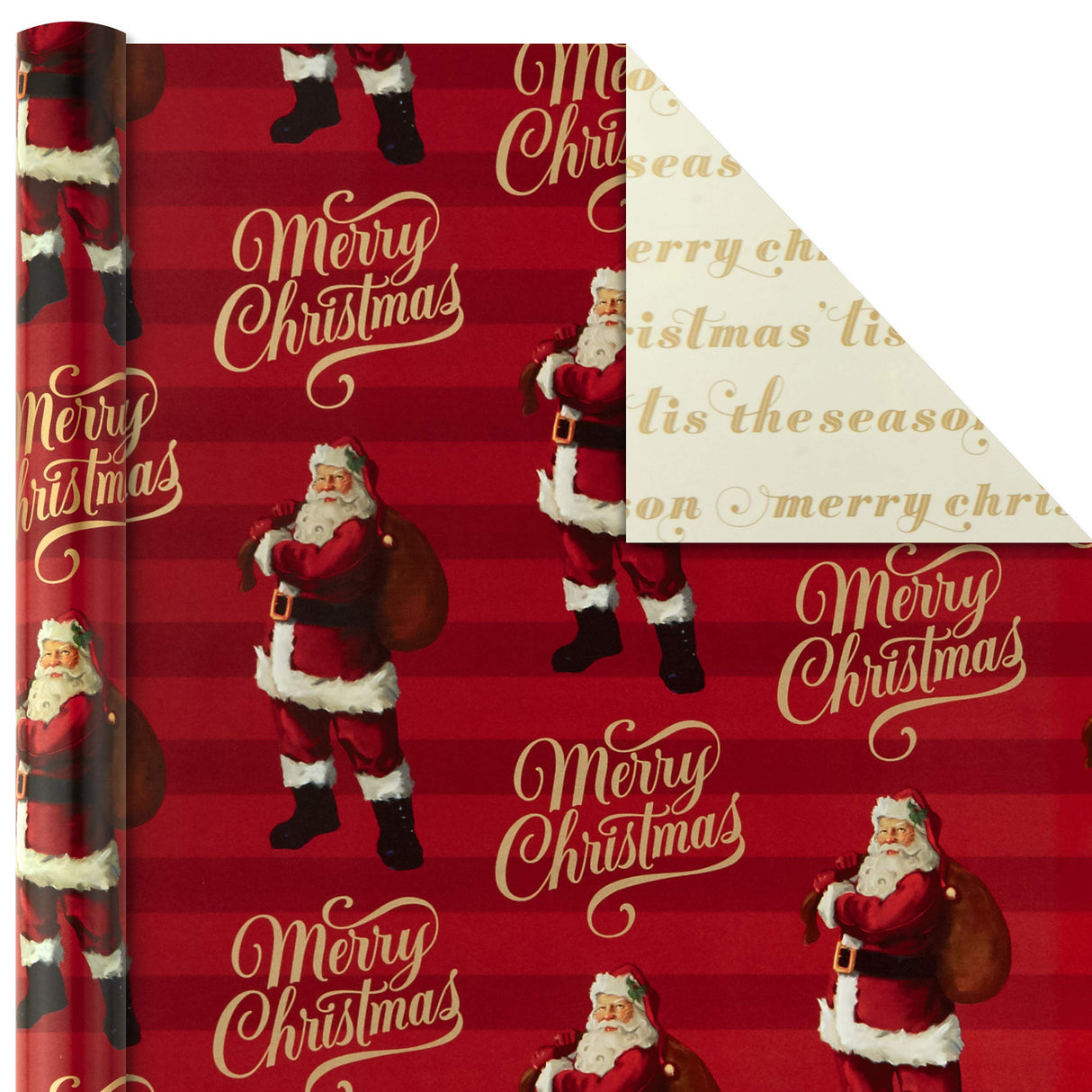 Hallmark Christmas Wrapping Paper Rolls - Traditional Holiday Gift Wrap Paper (Set of 3 Reversible Rolls: 120 sq. ft. ttl.) Red and Gold Snowflakes, Stripes, Plaid, Santa's Sleigh Hallmark