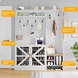 DWVO Farmhouse Hall Tree with Shoe Storage & Coat Rack Entryway Organizer with 18 Adjustable Shoe Cubbies 12 Hooks White Shoe Cabinet for Hallway DWVO