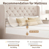 BRELTAM Queen Size Bed Frame with Storage Drawers and Wingback Headboard Linen Upholstered Platform Bed Frame Tufted Beds with Heavy Duty Wood Slats, Noise Free, Easy Assembly, Beige BRELTAM