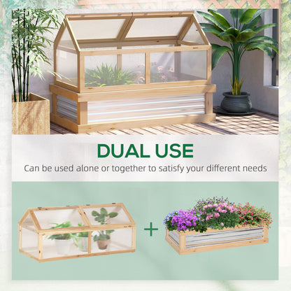 Outsunny Raised Garden Bed with Polycarbonate Greenhouse, Wooden Garden Cold Frame Greenhouse, Flower Planter Protection, 48" x 24" x 32", Natural - WoodArtSupply